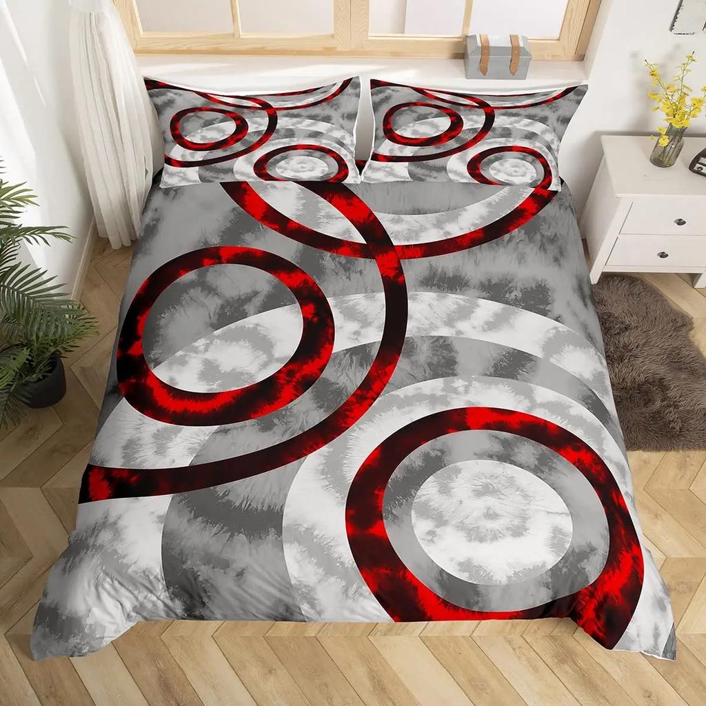 3D Circle Line Geometry Duvet Cover Polyester Queen King Size Quilt Cover With Pillowcase For Kids Teens Home Bedroom Decor Gift