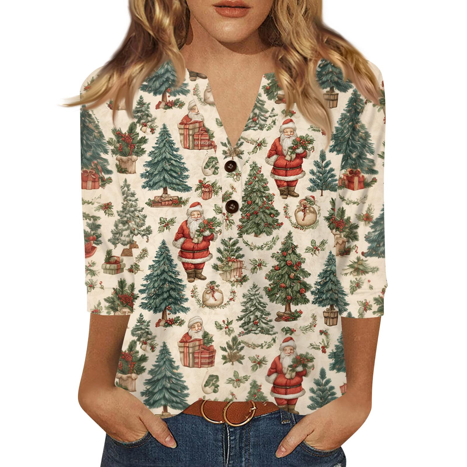 

Жен. Футболка С принтом Пуговицы Рукав 3/4 Повседневные Выходные Мода Классический Классический V-образный вырез Обычный Верх L армия зеленый