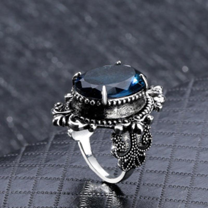 Sea Blue Topaz Ring Vintage Thai Silver Goose Egg Hand Jewelry