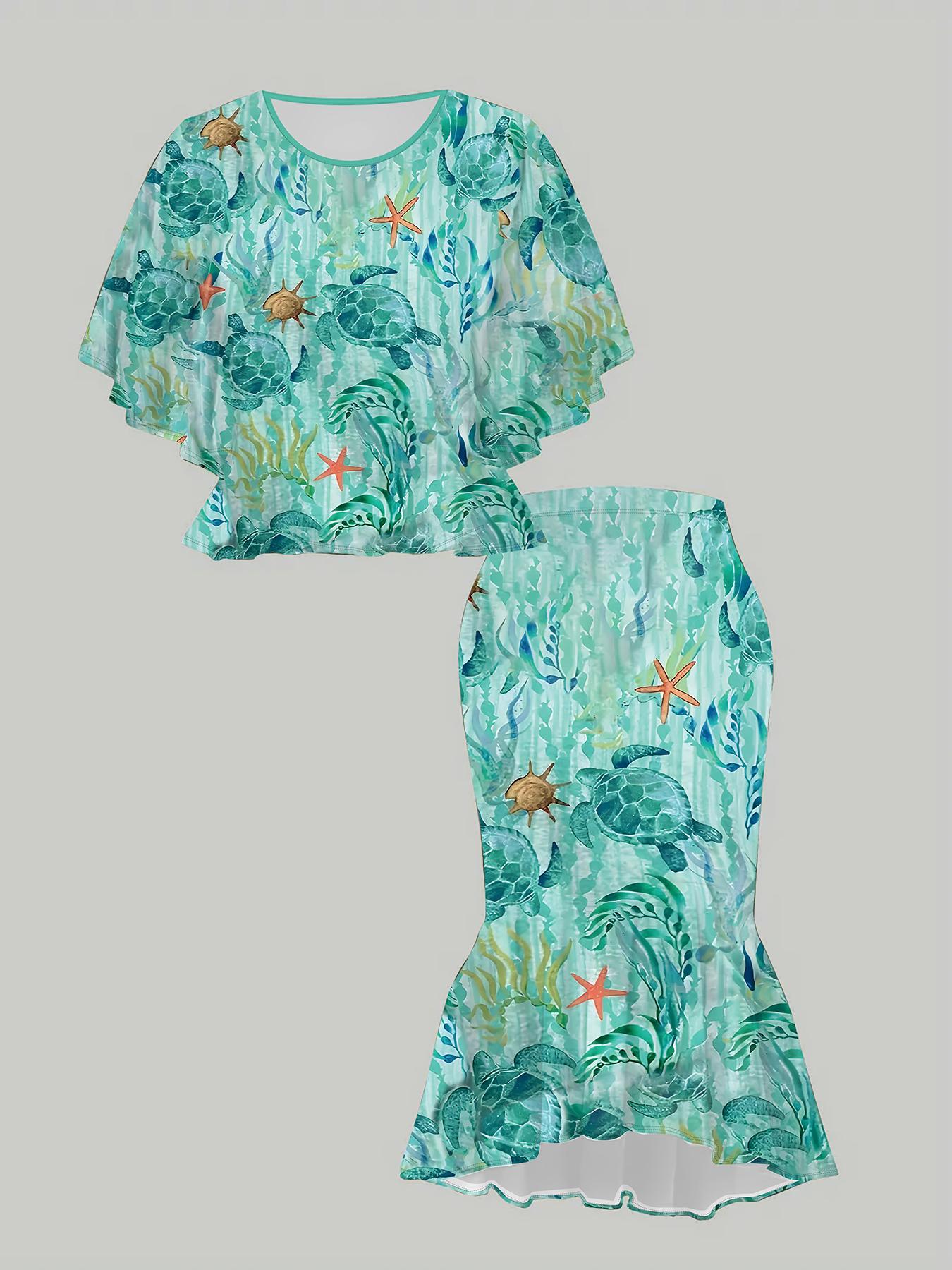 

3D Printed Classical Totem Women s Print, Fashionable Large-sized, Elegant, Versatile for All Seasons. T-shirt, Skirt and Set 1XL синій