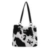 Cute Plush Cartoon Crossbody Bag Stylish Urban Large Tote Bag For Women In White And Striped Cow Print