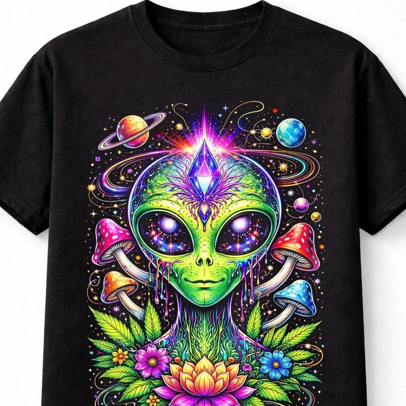 Psychedelic Alien Galaxy Mushroom Cosmic Graphic Unisex TShirt S
