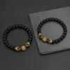Retro Löwenarmband für Männer 8mm Onyx Obsidian Stein Perlenarmband Wikinger Zubehör Pulseras Hombre Coole Reit Hand Schmuck