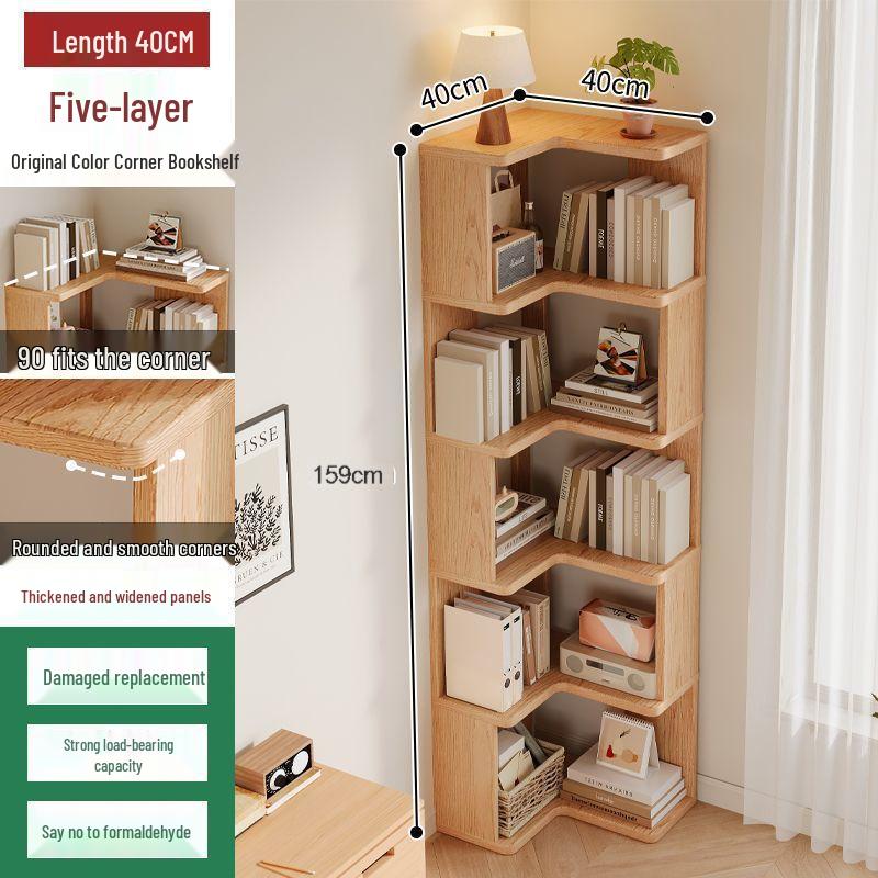Solid Wood Corner Bookshelf - Multi-layer Storage Rack for Living Room