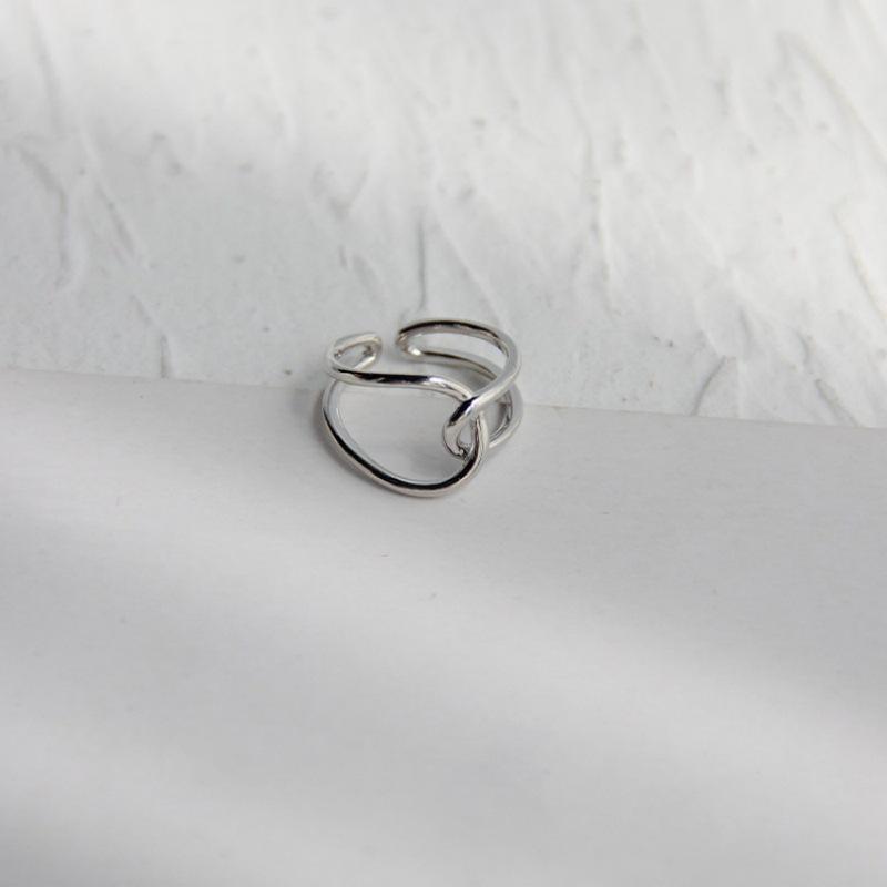 Silver Intertwined Lines Adjustable Cross Ring - Trendy European American Style for Women Open Adjustable