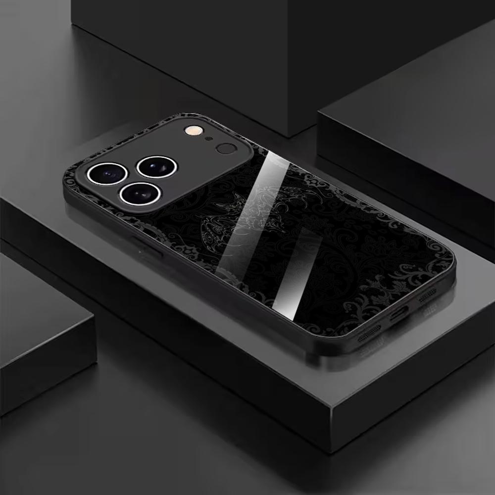 Gothic Bat & Ornate Pattern Mobile Phones Glass Phone Case for Iphone 17 Pro Max Cover for iPhone 17 16 15 14 13 12 Pm Pro Plus