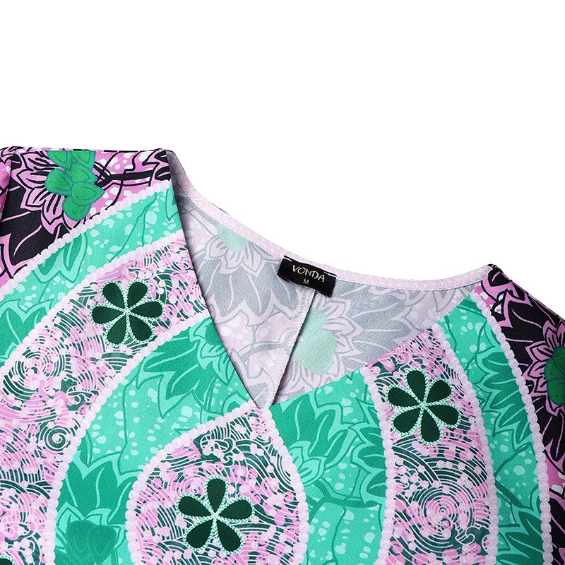 Übergröße Damen Glockenärmel Blumendruck Lässig Locker Maxi Langes Kleid Roben