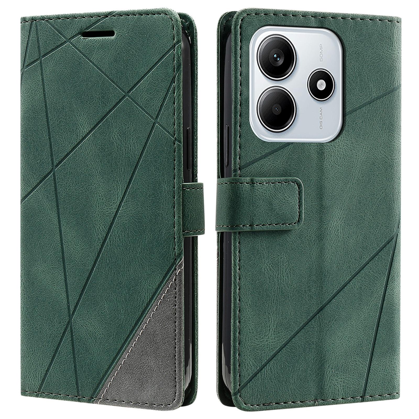 

For Xiaomi Redmi Note 14 5G Case Imprinted Lines PU Leather Splicing Wallet Phone Cover D