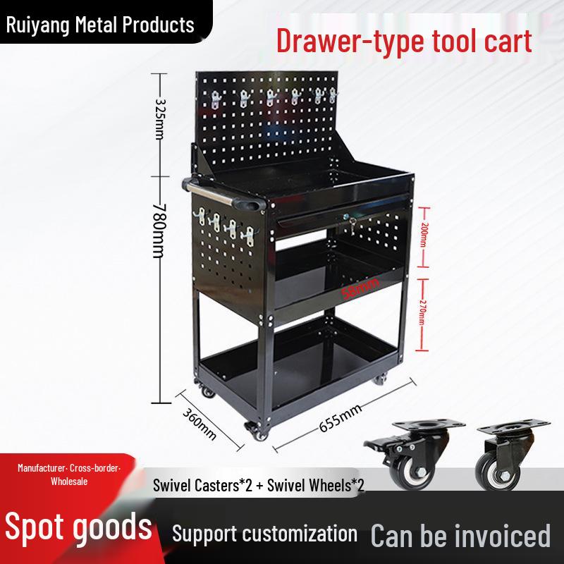 Mobile Tool Storage Cart with Drawers - Compact 3-Tier Organizer Pegboard