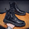 Men's English style motorcycle black men's boots autumn high top tide boots short casual leather boots H574