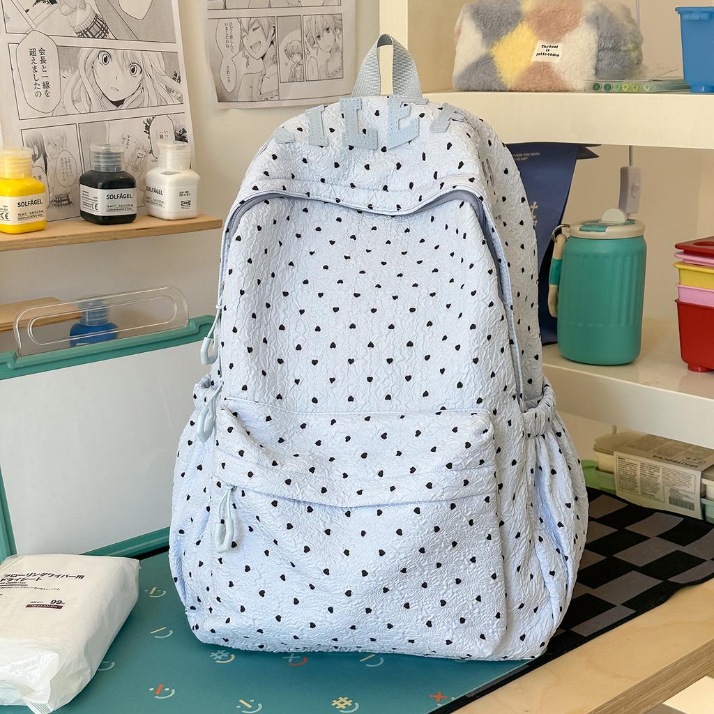 Schoolbag new spring outing high value literary and artistic fan polka dot leisure student schoolbag female niche versatile fresh backpack