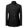 Terno Masculino Liso com Gola Mandarim Jaqueta Ajustada Terno Masculino ZhongShan Jaqueta Túnica Chinesa