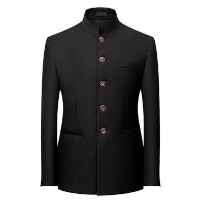 Men's Plain Suit with Chinese-style Stand-up Collar Fitted Jacket ZhongShan Men's Suit Jacket Chinese Tunic