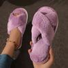 Fashion Simple Cross Strap Plush Slippers Women Lightweight Fluffy Fur Home Slippers Woman Faux Fur Flat Heel Couple Slides Plus Size 43