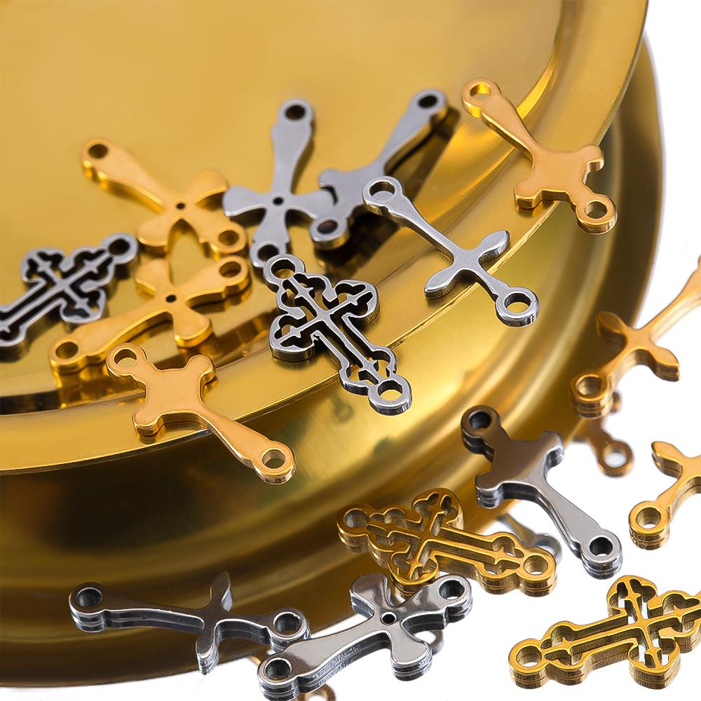 20pcs Stainless Steel Mini Hollow Cross Pendant with Double Hole Bracelet Connector Earring Necklace Charm DIY Jewelry Making