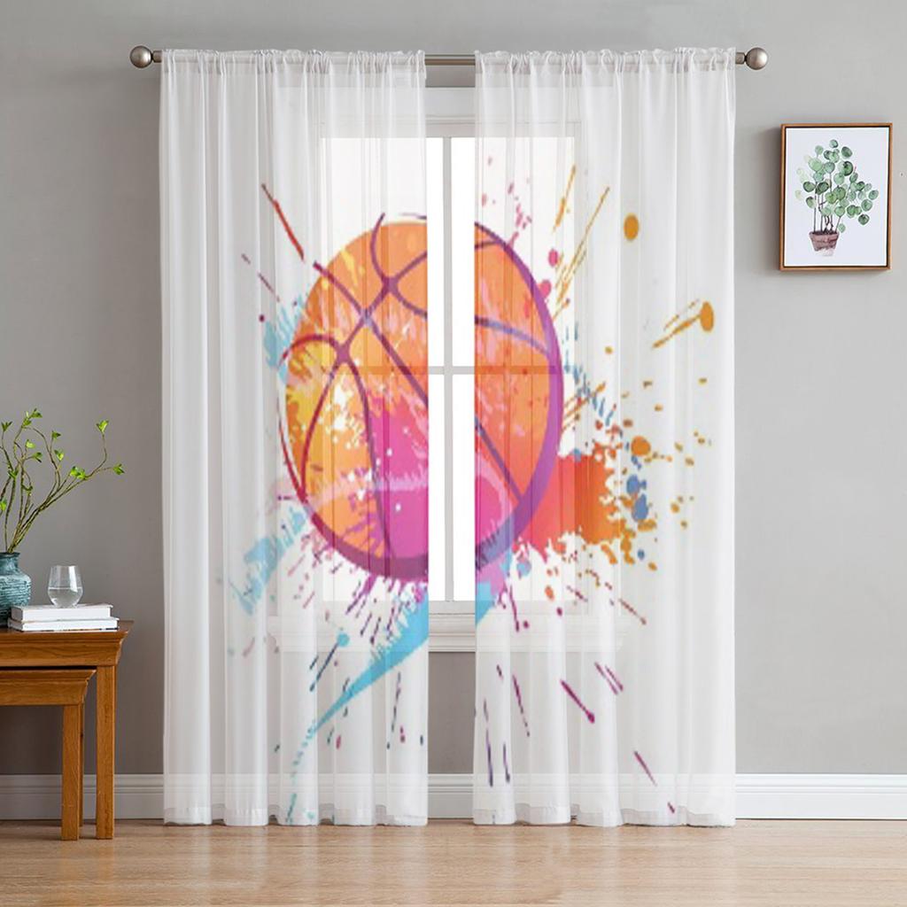 Pallacanestro Colorata con Macchie e Spruzzi su Tende Trasparenti in Tulle Bianco per Decorazione Soggiorno Cucina Tenda in Voile Organza