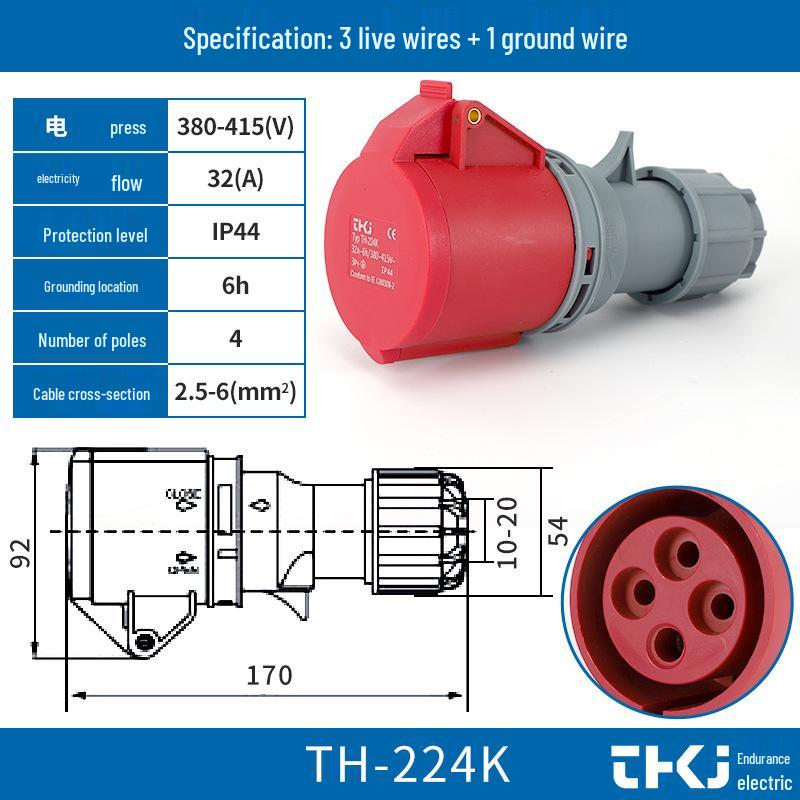 Waterproof Industrial Socket & Plug Aviation Connector, 16A/32A Male/Female
