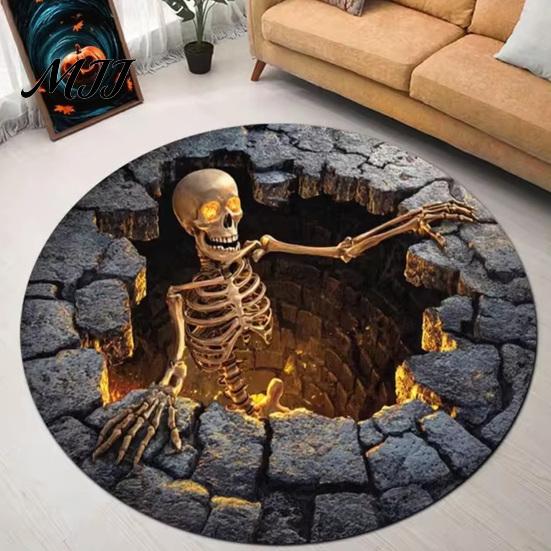 Indoor Holiday Theme Rug Halloween Round Area Rug, 3D Optical Illusion Doormat for Living Room, Scary Floor Mat Non Slip Absorbent Mat, Washable