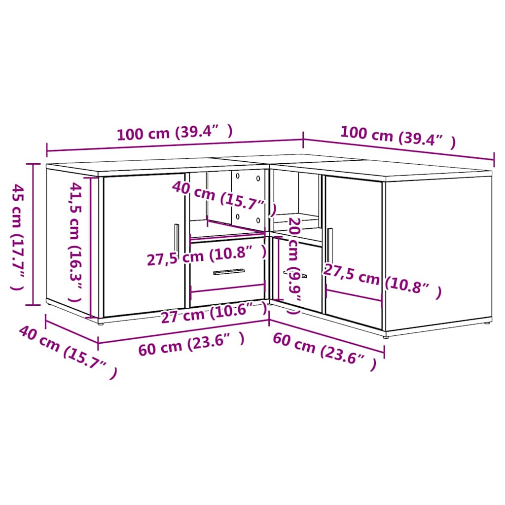 Eckregal Sonoma Eiche 160 x 40 x 45 cm Spanplatte