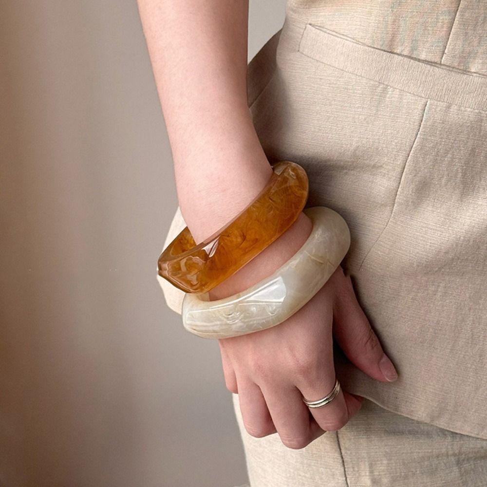 Smudging Acrylic Bangle Europe American Style Retro  Hand Ring Cute Irregular Wide Bracelet  Women