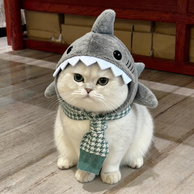 New Pet Cat Shark Headband, Winter Warm Plush Dog Hat, Cute Cartoon Headwear, Photography Props & Decorations