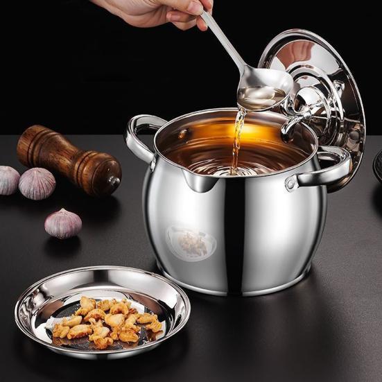 Yousheng Bacon Grease Container Stainless Steel Oil Pot with Filter And Lid Dual Handle Lard Pot Kitchen Oil Storage Jar