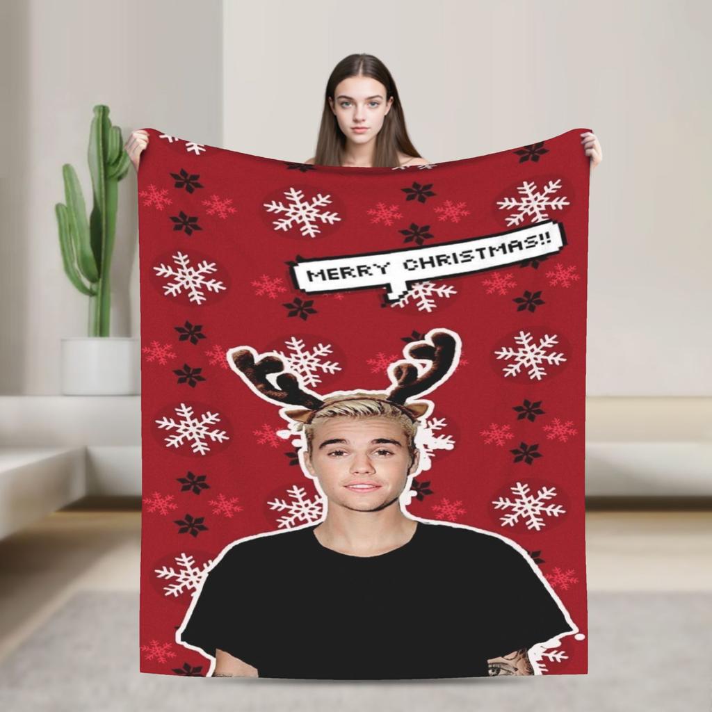 Poplar Singer Justins Biebers Christmas Warm Soft Blanket Plush Throw Blanket Street Outdoor Flannel Bedspread Sofa Bed Cover
