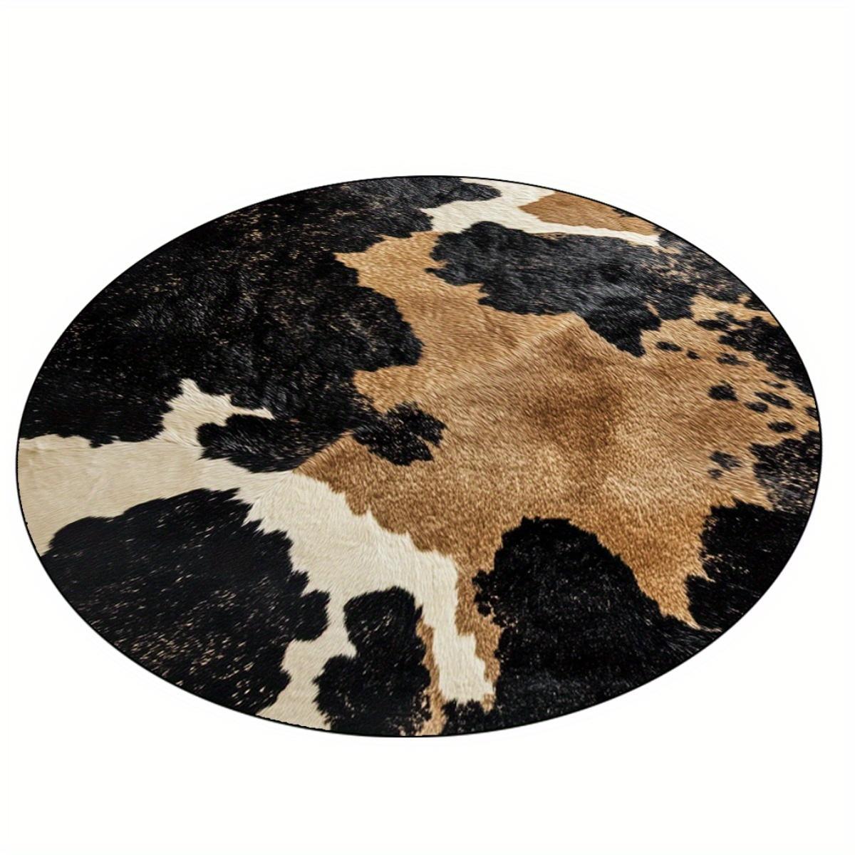 

1PC Cow Print Round Rug, Soft Polyester, Black & White Design, Lightweight & Washable, for Living Room/Bedroom 60cm