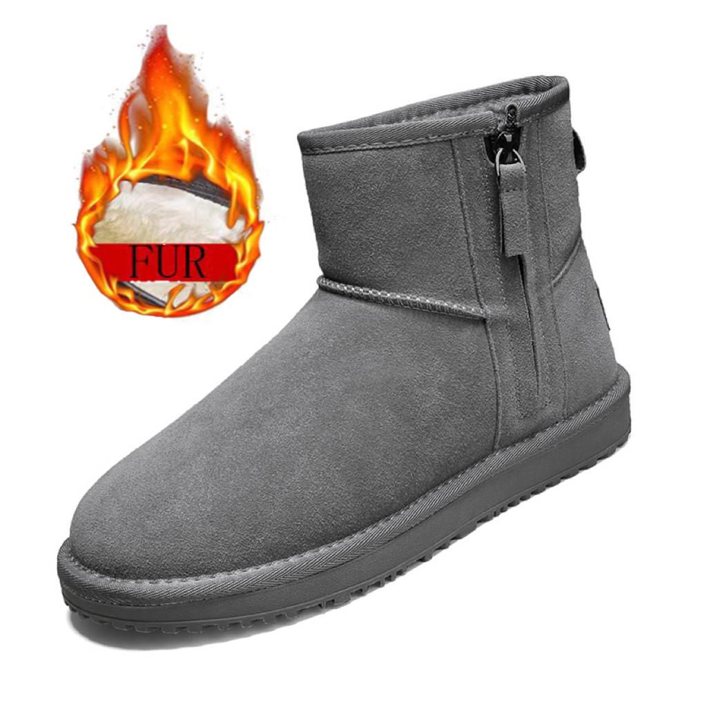 Pánské Nové Klasické Pánské Kotníkové Zimní Sněhule z Pravé Semišové Kůže s Vlněnou Podšívkou z Kožešiny Plyšová Izolace Protiskluzové Odolné Boty