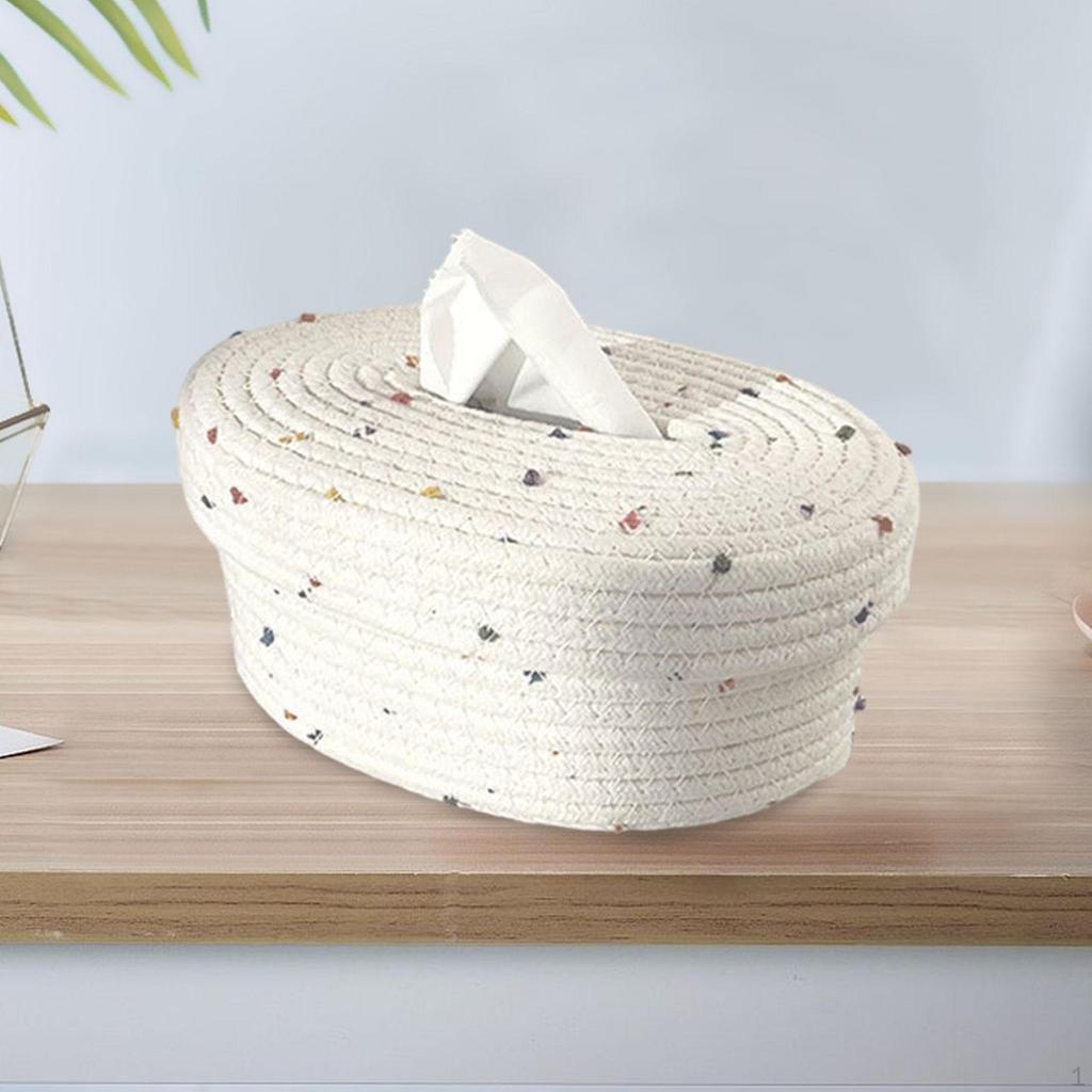 Cotton Rope Tissue Box, Paper Holder, Decorative Cover, Reusable Dispenser for Dining