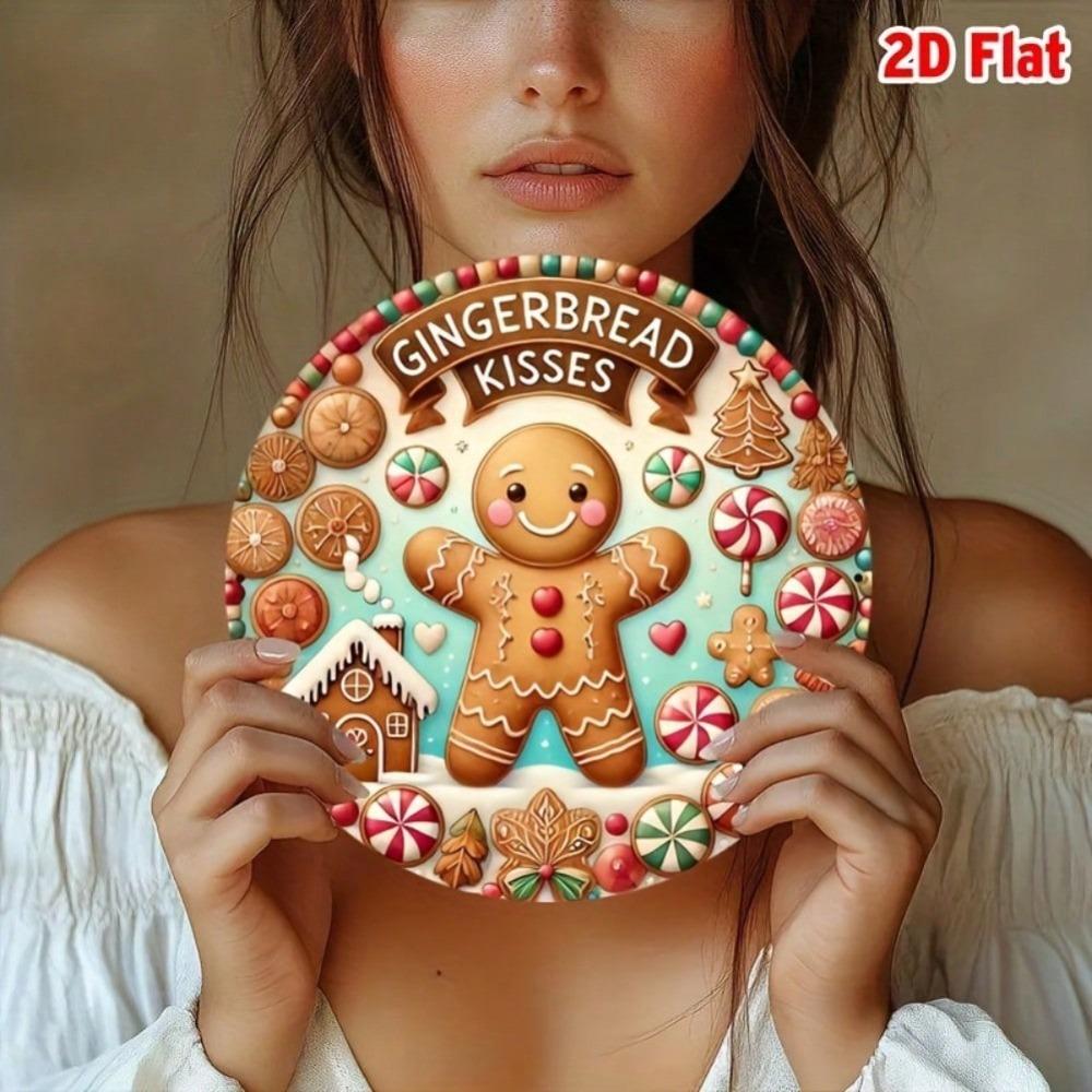 Vintage Gingerbread Man Metal Tin Sign 2D Wall Art Round Plaque for Kitchen Home Garden Decor