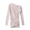 American vintage off-shoulder asymmetrical long-sleeve dress for women, new autumn pure and alluring spicy girl waist-cinching slimming pencil skirt