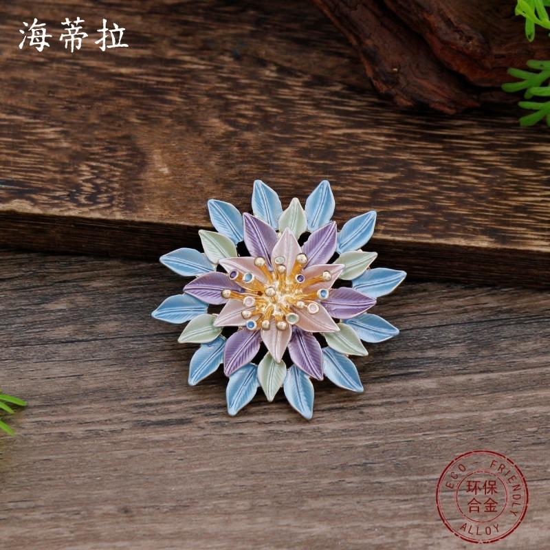 New enamel color hollow three-dimensional sunflower magnetic brooch women's fashion high-end flower brooch