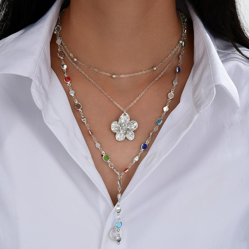 3 Stück/Set Y2K Boho Sonnenblumen Fisch Anhänger Choker Halskette für Damen Trend Sexy Bunt Kristall Brustkette Hochzeits Schmuck Geschenk