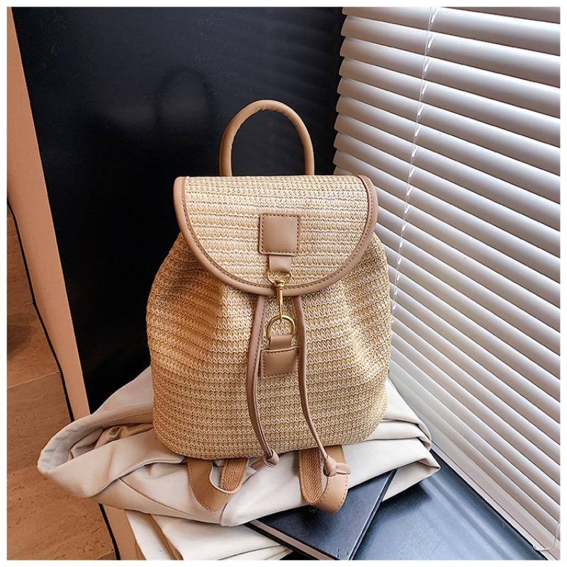 Woven straw bag women's large-capacity new summer leisure backpack student schoolbag travel backpack