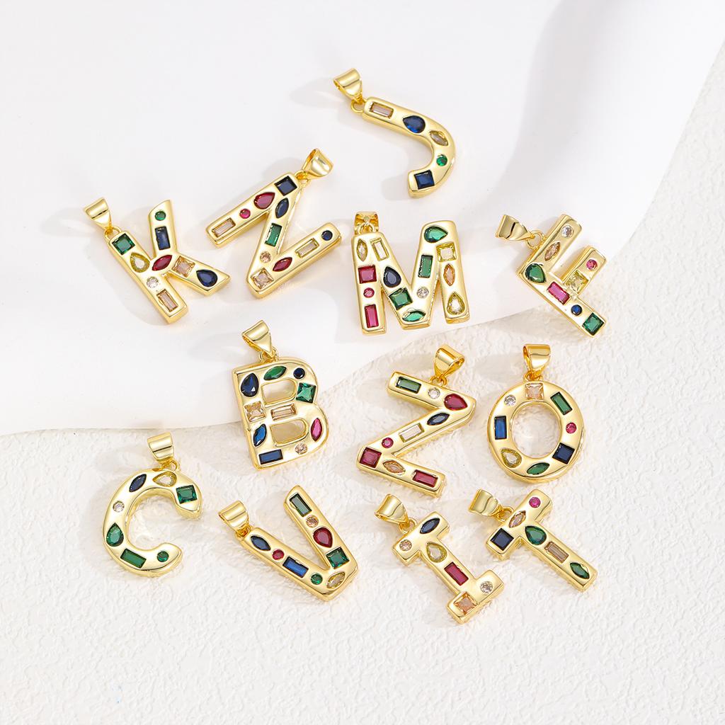 Multicolor Zircon A-Z Letters Pendant Necklace Crystal Water Drop 26 letters Pendant Necklace Gold Plated  Gift for Women