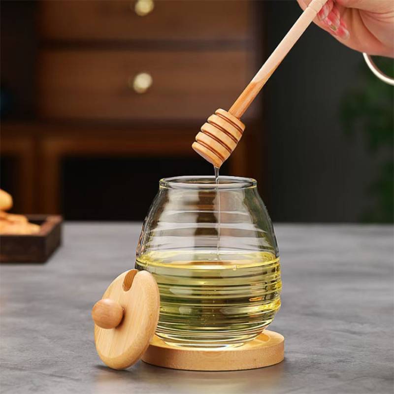 Transparent Honey Storage Tanks Honey Jar with Dipper and Lid 8.11 Ounces  Glass Beehive Honey Pot Honey Containers Holder
