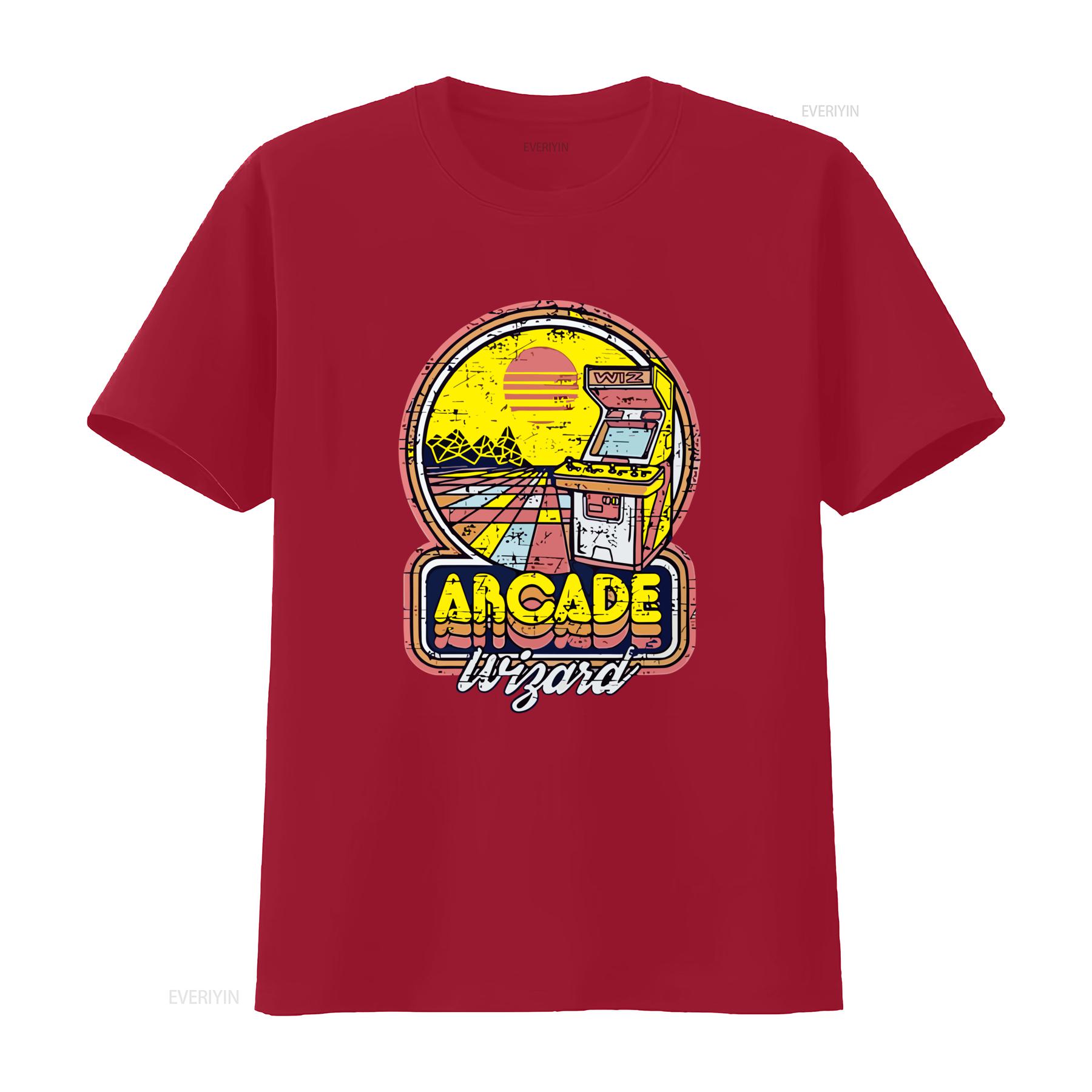 Vintage Arcade Wizard 80s Game Retro Style T Shirt Super Cool for Ladies vintage Washed Breathable Stylish S