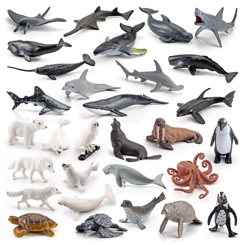 Piece 30 Realistic Ocean Animal Model Set With Whale Penguin Turtle Octopus And More