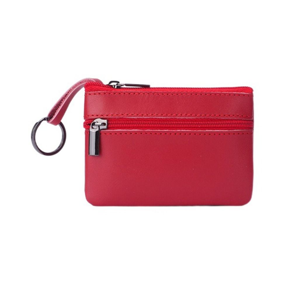 

With Keychain Small Leather Wallet Pure Color ID Credit Card Holder Shopping