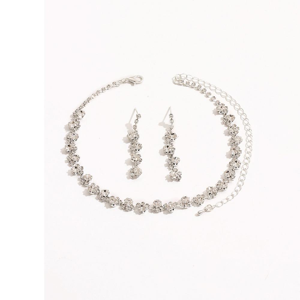 Bridal Set Five-piece Necklace Earrings Bracelet Ring Grab Chain Rhinestone Jewelry Banquet Jewelry