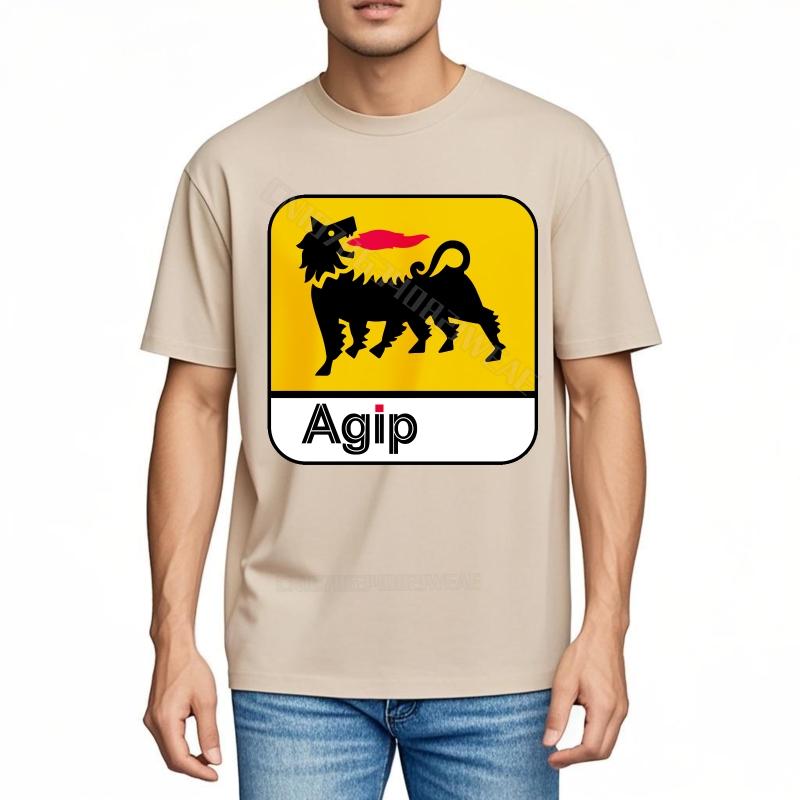 Unisexs tshirt Crew Neck Big Size Tee Shirt Agip Logo With Lion Design Brand Big Size Tee Shirt Retro Crew Neck Tshirt Daily