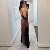 Women's new spring sexy lace suspender dress fashionable splicing satin floor mopping dress women