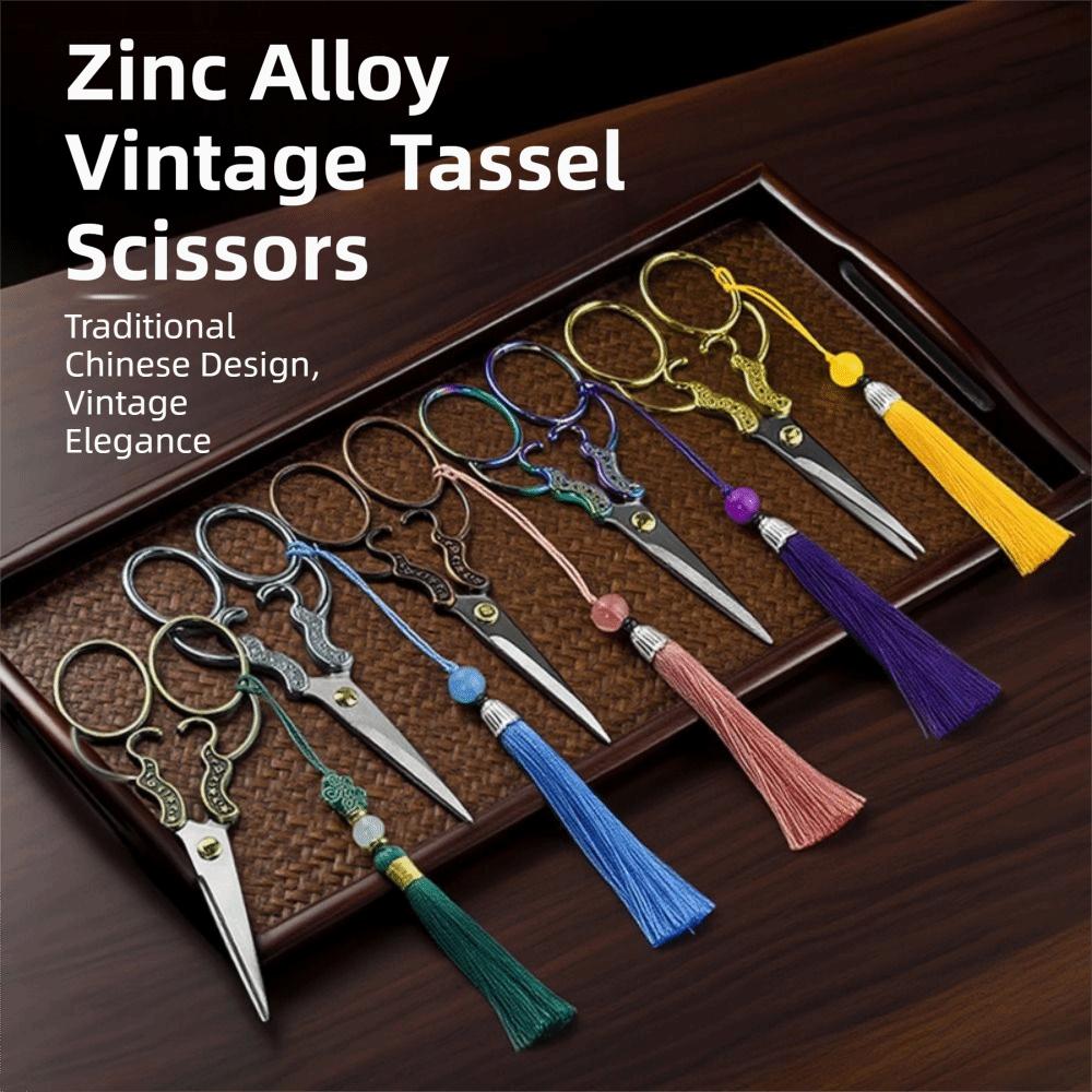 Zinc Alloy Embroidery Scissors Vintage Floral Pattern Embroidery Needlework Tools Gradient Handle Small Craft Scissors