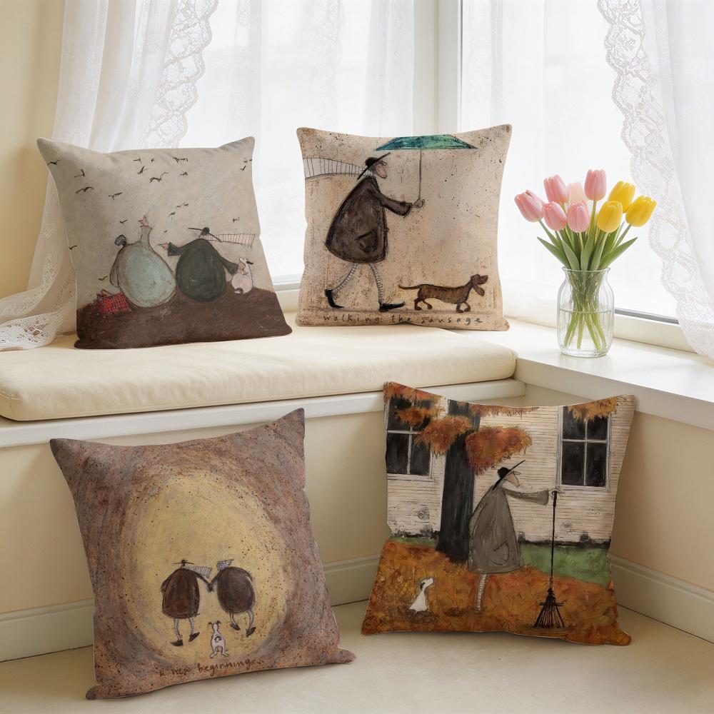 SSam Toft Art Retro Cushion Cover Square Short Plush Pillow Case Living Room Sofa Home Decor Funda X