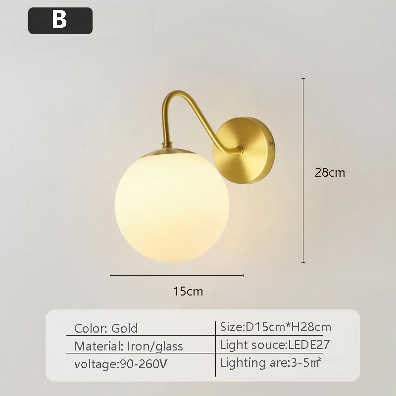 Nordic Wall lamp Golden Wall Lights With Milky Special Glass Round Ball For Home Indoor Decor Bedroom Bedside Wall Lights