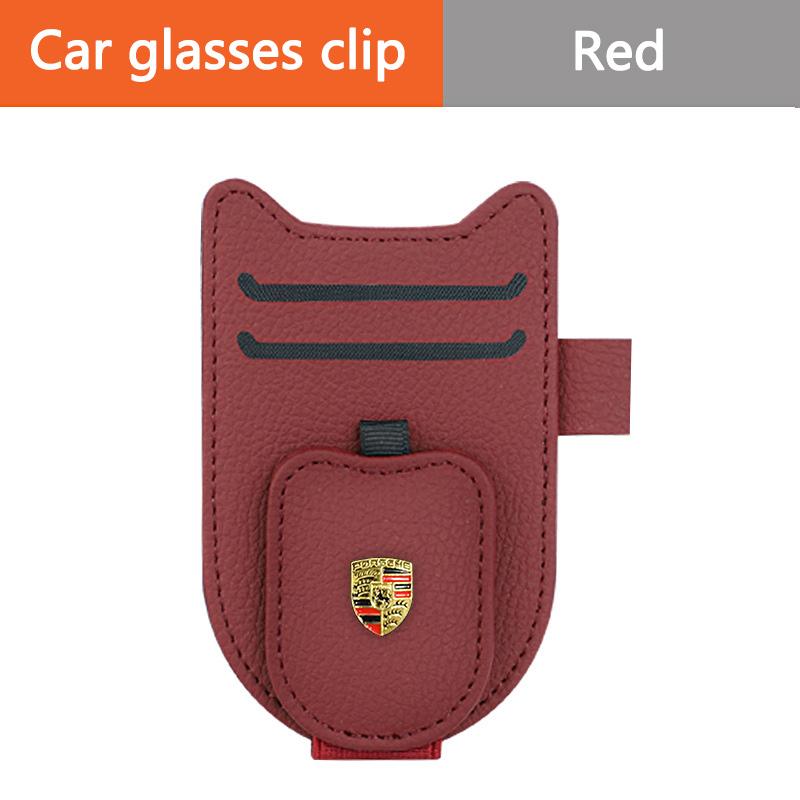 3D Metal Logo Car Interior Glasses Clip Card Sunglasses Storage Holder for Porsche 911 Cayenne Macan 718 Cayman Boxster Panamera