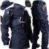 Męski ciemnoniebieski taktyczny garnitur treningowy outdoor: Odporna na ścieranie bojowa kurtka softshellowa