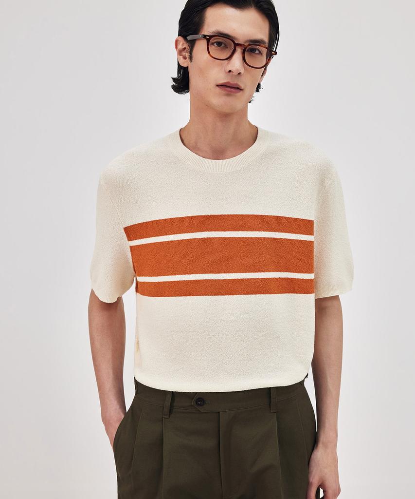 THEKNITCOMPANY Campis Cotton Block Crewneck - Ochre Orange