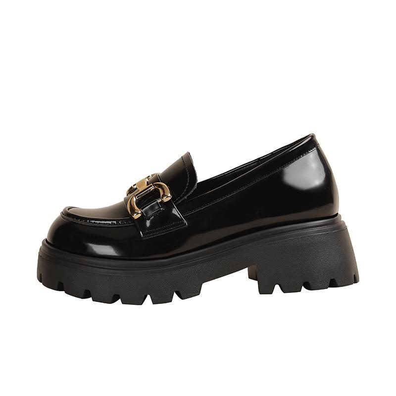 Women's new metal buckle single shoes platform patent leather lazy two wear casual small leather shoes, small size